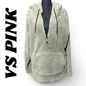 VS PINK Super Soft Hoodie, Pull-over, Half Zip, Kangaroo Pocket, Sage,  Size S